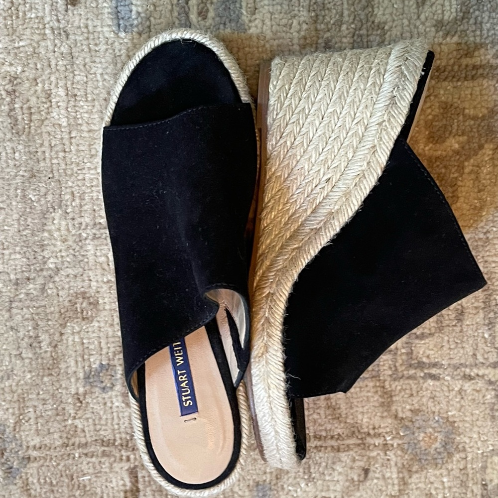 Stuart Weitzman Black Suede Slip On Wedge